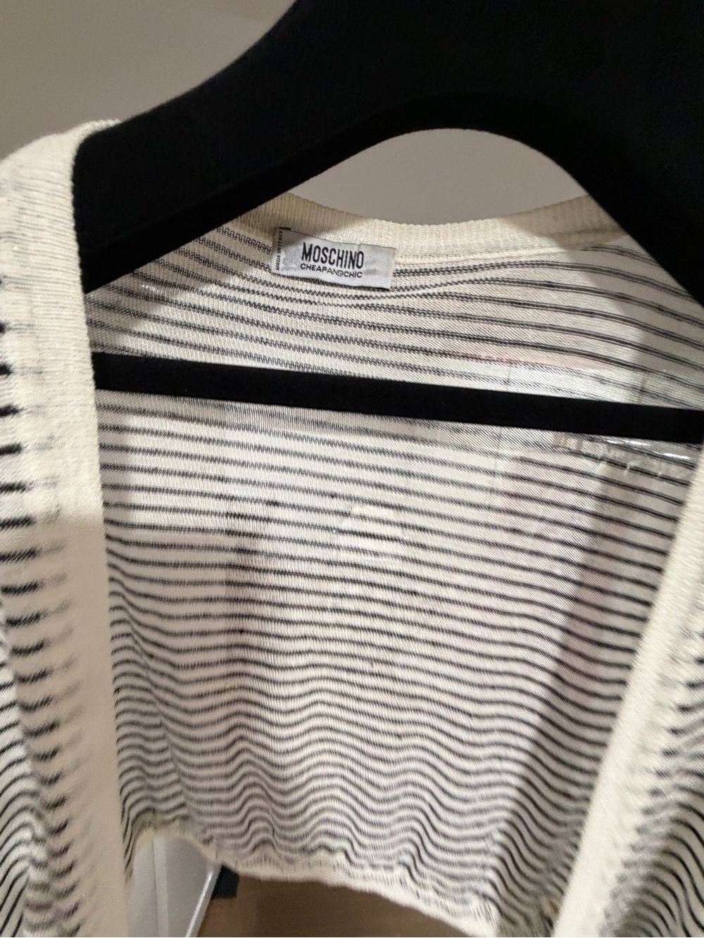 Moschino Striped Open-Front Cardigan in Ivory and Black